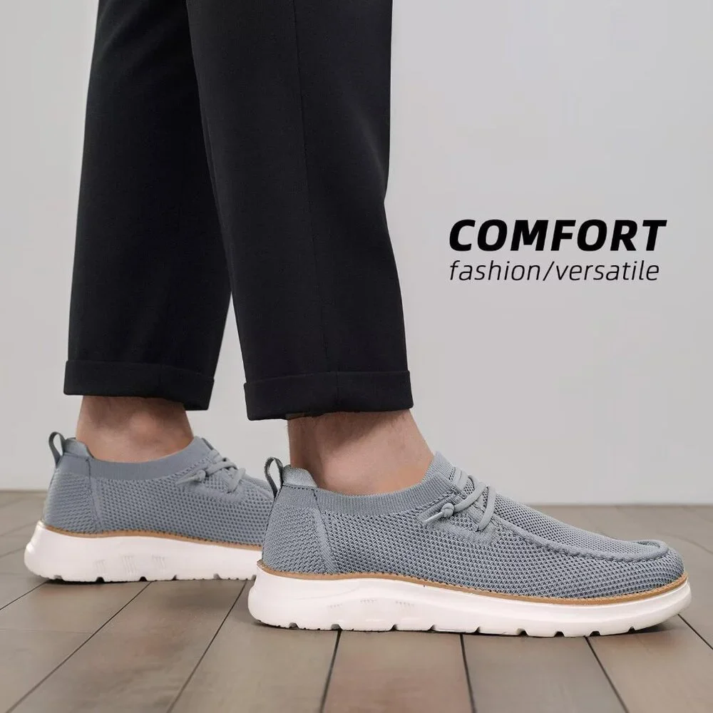 Men's Grey Loafers Shoes Casual Mesh Walking Boat Shoes Dress Sneakers